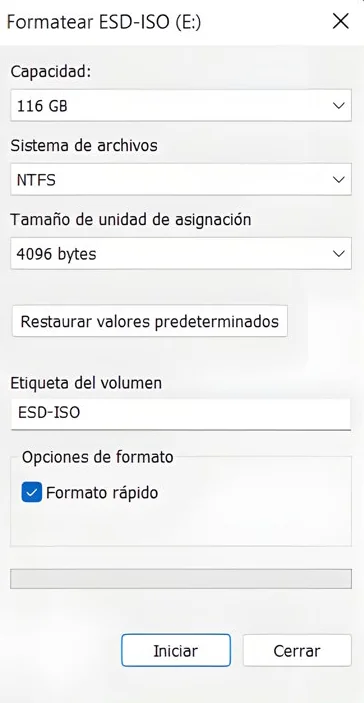 Cuadro de diálogo de formateo de Windows Cuadro de diálogo de formateo de Windows
