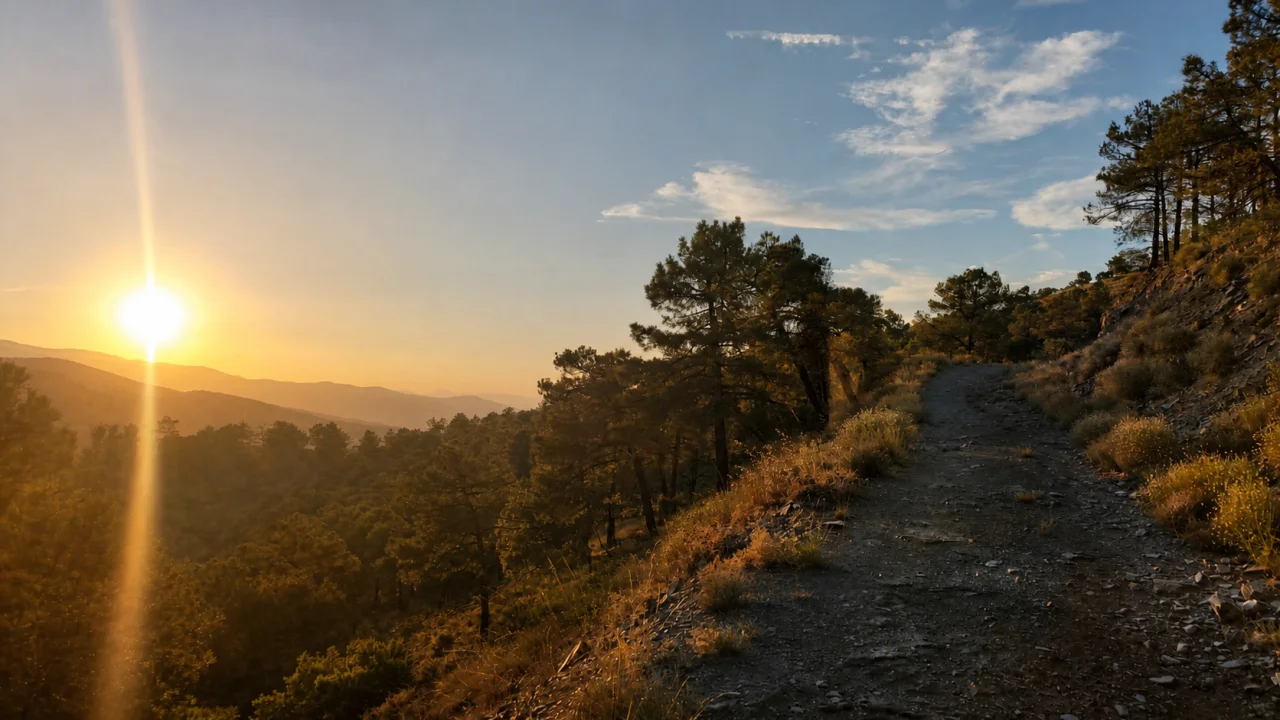Sendero de montaña al atardecer